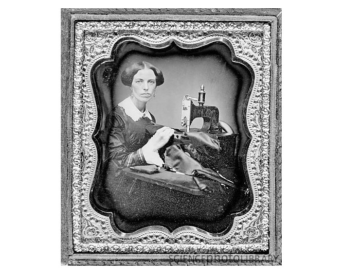 A picture of a 19th century seamstress. 
