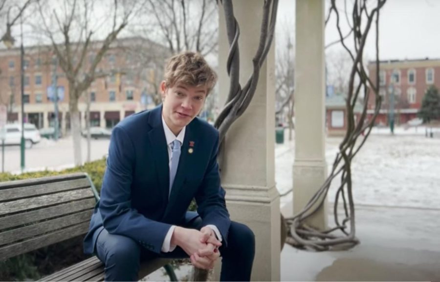 Miami freshman San Lawrence announces his campaign for the House of Representatives in an online video shot in Uptown Oxford. 
