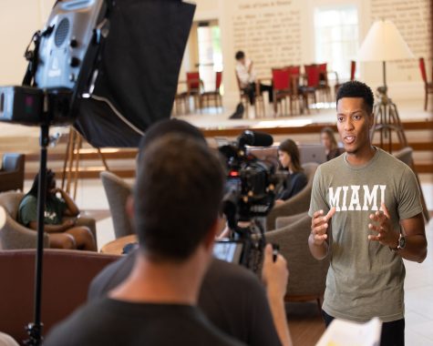 Miami student Julian Johnson is interviewed by The College Tour
production crew. 