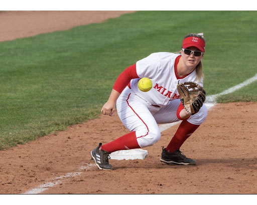 Maggie Murphy makes a play as a freshman infielder for the RedHawks. 