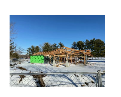 Construction of the new nature center began in October of 2021 and continued during the snow in February. 
