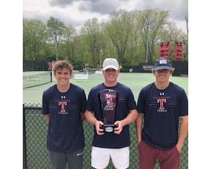 The Clawson brothers remain mainstays of the Talawanda Brave Tennis Team. Justin (left) and Jake (right) are on this year’s team. Jarrett (center) graduated last year after winning the SWOC boys tennis Athlete of the Year award. 