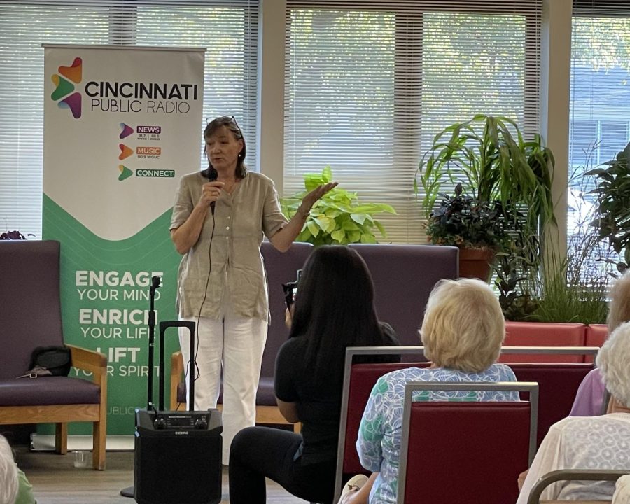 Jennifer Jewell, the host of the North State Public Radio podcast “Cultivating Place,” speaks to an audience at the Oxford Senior Center.