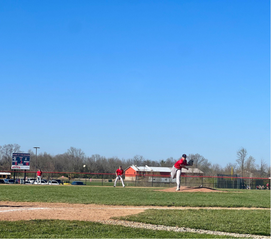 Nathaniel Iden hurls a fastball to senior catcher Blake Detherage during his no-hitter April 12.