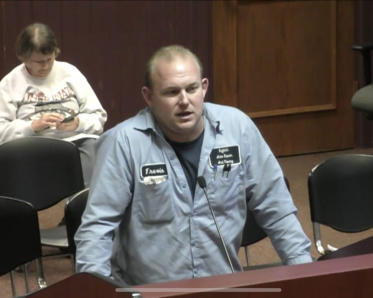 Travis Reffitt, owner of Reffitt’s Garage and Towing in McGonigle, addresses Oxford City Council on April 4. 