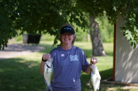 ODNR Director Mary Mertz got a victory shot of her two trophy sized Crappies.