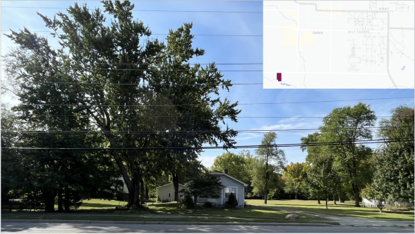 The City of Oxford purchased new land to be converted to affordable housing on West Chestnut Street. The inset map shows the location of the property in the southwest corner of town. 