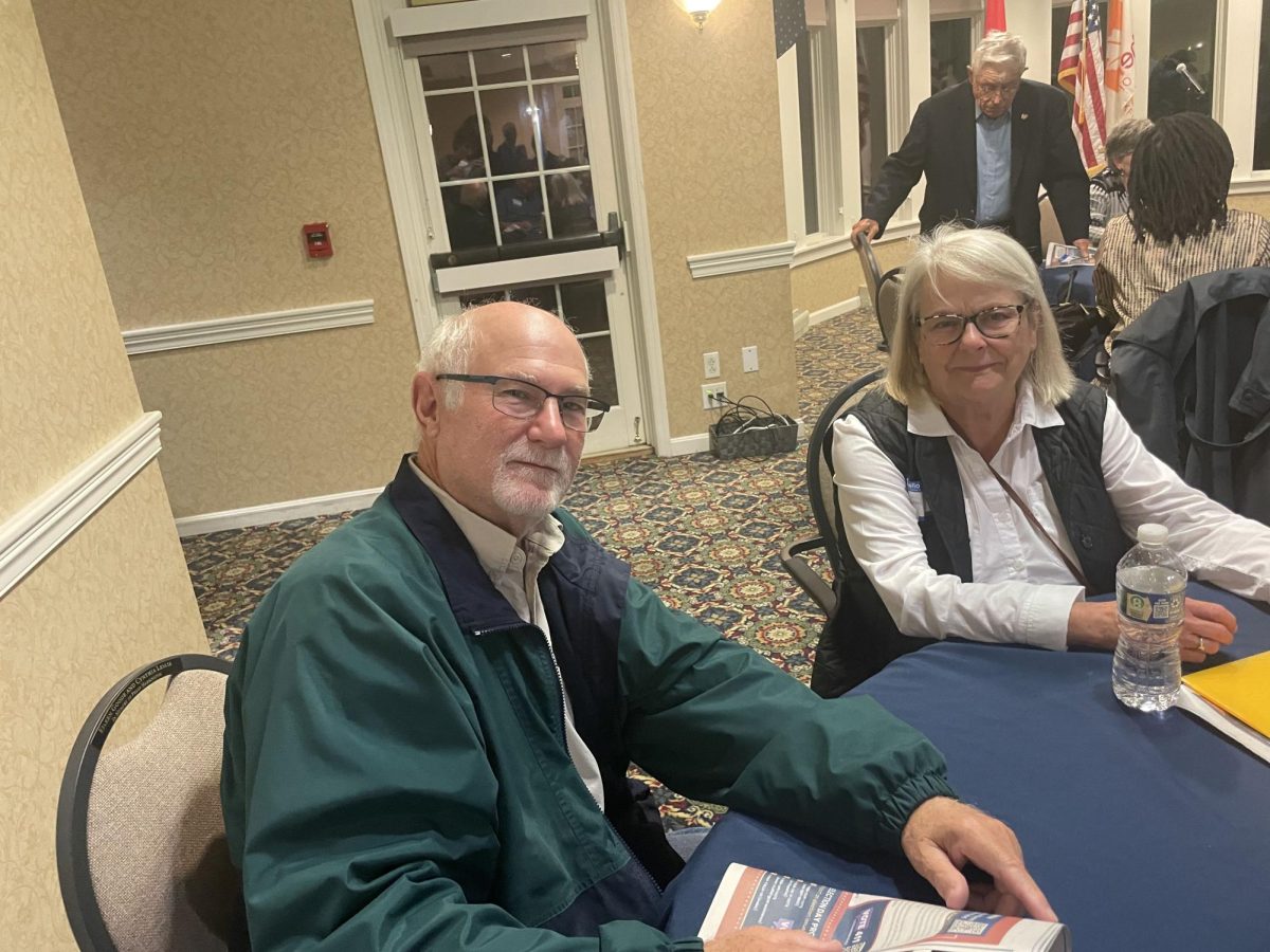 Wright Gwyn and Marsha Williamson, of Oxford, sit ready to meet the candidates at the League of Women Voters event. 
