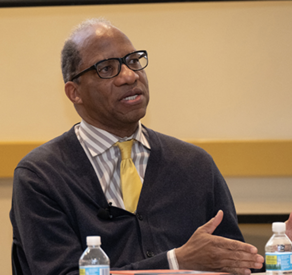 Wil Haygood speaks with Miami University students on campus. Photo provided by Miami University. 