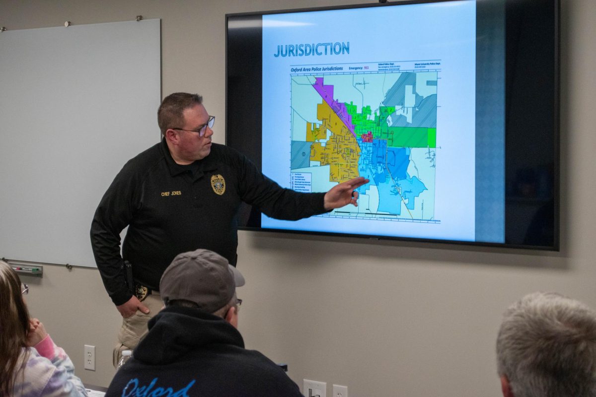 Oxford Police Chief John Jones explains the police jurisdictions of Oxford to the participants of the Academy. Photo by Graham Bearman
