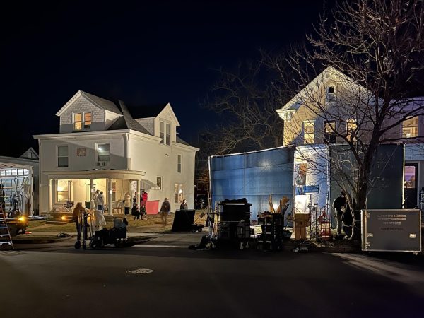 Filming for a stunt and interior shots occur at a home on 103 W. Walnut St. on Feb. 24
