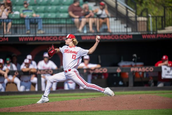 Connor Oliver on the mound for the RedHawks at Prasco Park. He is preparing for his first full professional season with the Kansas City Royals. Photo courtesy of Miami Athletics
