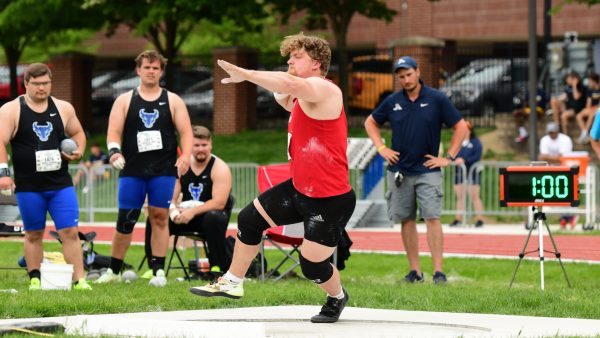 Miami University sophomore Blake Presley winds up for a shot put attempt. Photo courtesy of Miami University.