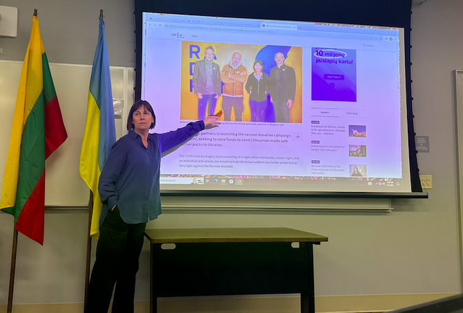 Lithuanian journalist covering the war in Ukraine, Rita Miliūté, speaks to Miami students on March 7.