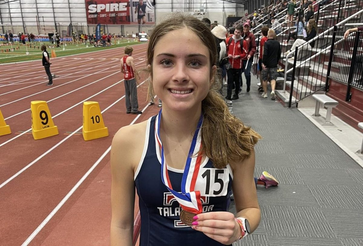 At Nationals, Junior Lucía Rodbro will compete in the 5000m in addition to the 3200m. Lucía was the 2023 girls cross country runner of the year and 2022 SWOC girls cross country runner of the year. Photo provided by Talawanda Track and Field