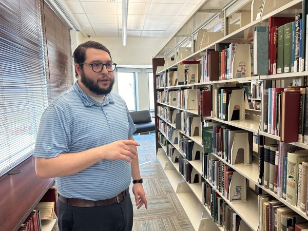 Smith Library manager Brad Spurlock gives a tour of the library’s collection.