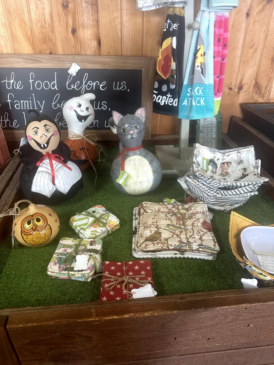 The festive painted gourds above are an example of the artwork Butterfields Farm Market sells from artists in Oxford.
