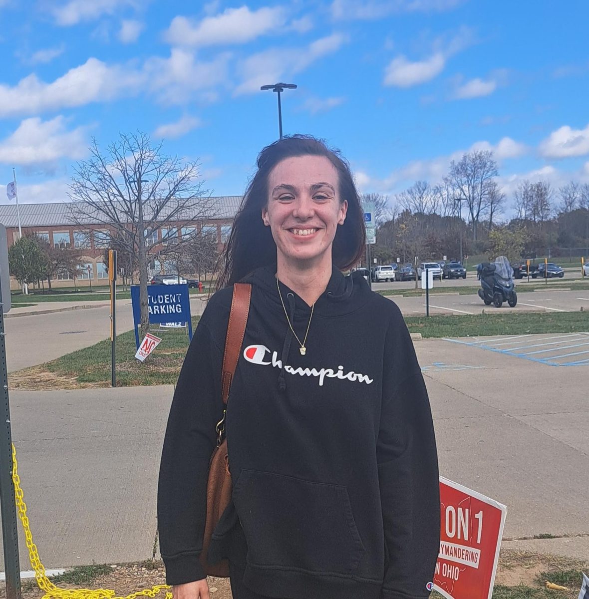 Miami University junior Natalie Demarks poses for a photo after voting. 