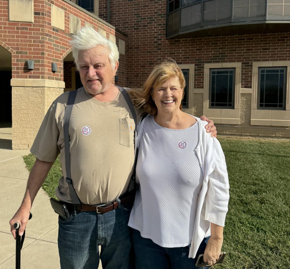 Paige and John Miller after casting their votes in the 2024 election at Bogan Elementary. 