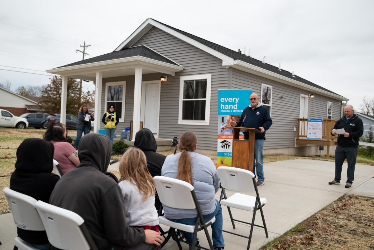 Mayor William Snavely speaks on behalf of homeowners in November celebration. Photo provided by Habitat for Humanity