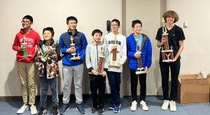 Isaac Coffin, right, wins the eighth grade level at the state chess championship.