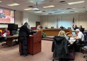 At the Dec. 3 meeting, police chief John Jones addressed council members to waive parking fees for the holiday season on account of Miami University students leaving Oxford during that time. Photo by Olivia Patel