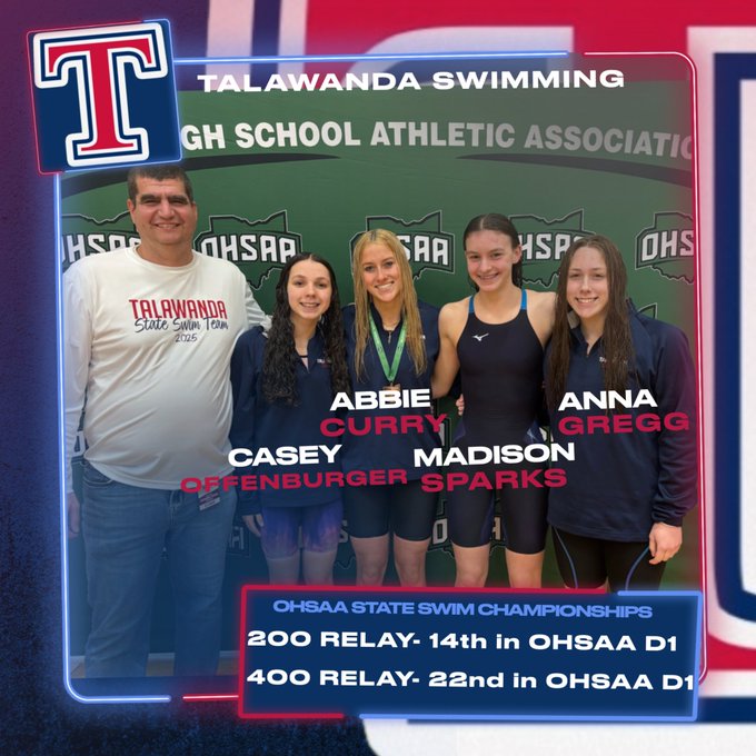 The Talawanda Girls Swimming Team with Head Coach Stephen Pasquale after completing their pair of relays.