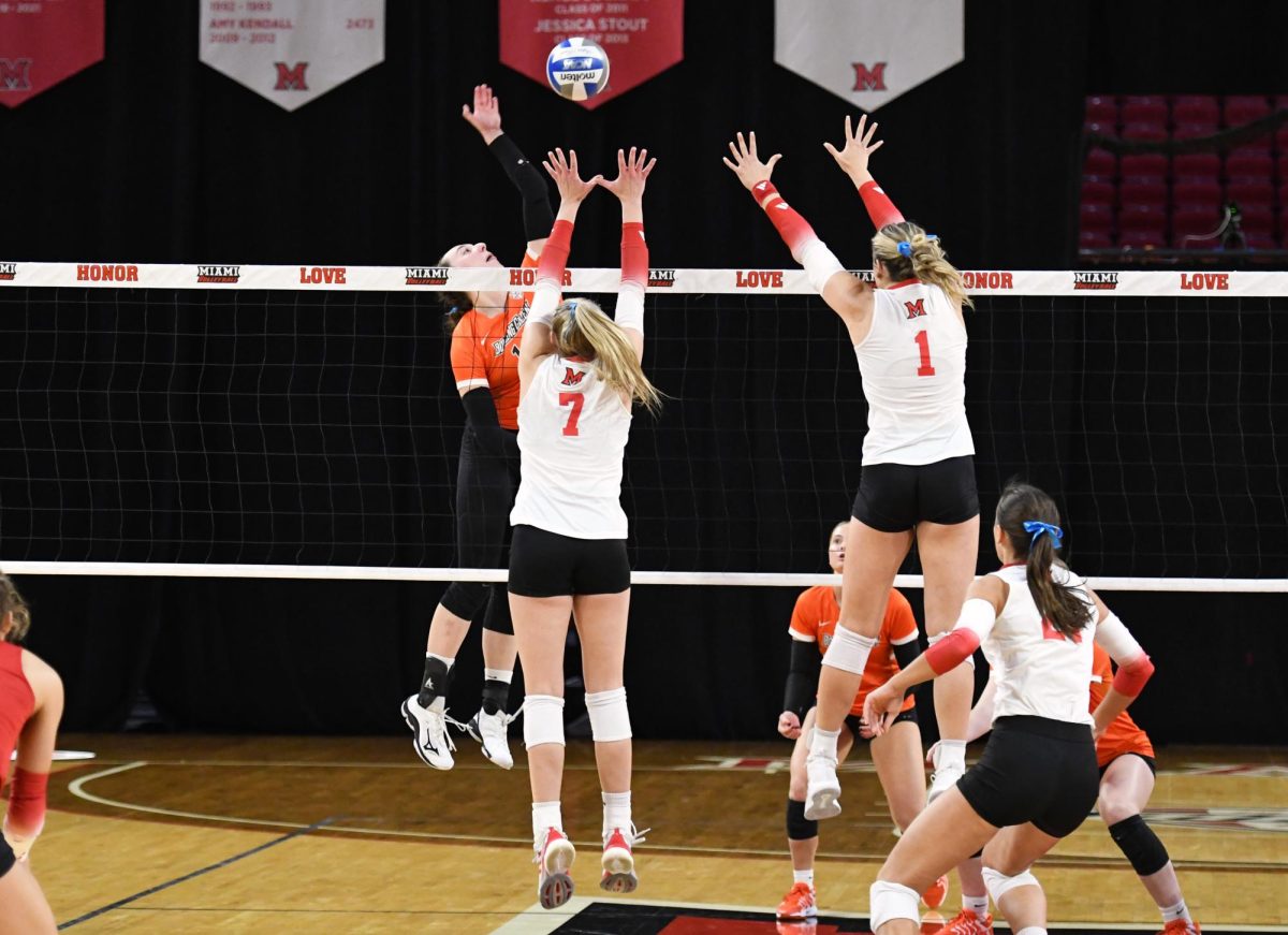 Raegan Lantz, number one and Chelsea Williams, number seven at the Miami University versus Bowling Green game, Nov. 11. 2024.