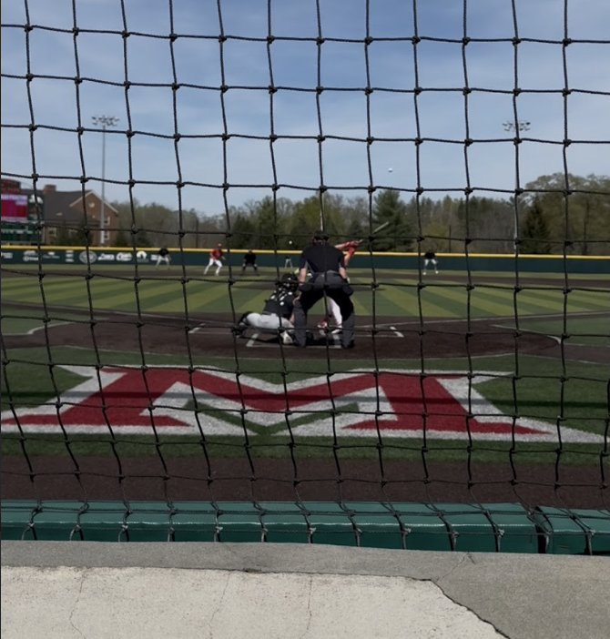 Junior right-fielder Keenan Proctor (#33) swings big for a single with runners on first and second. Miami University defeats the Bellarmine Knights 10-4 at home. 