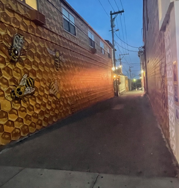 The alley between S. Main Street and S. Poplar Street is home to a new Oxford mural and popular restaurant Mac & Joe’s. Photo by Nick McNeil.